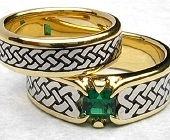 Yellow and White Gold Celtic Eternity Heart Shield Rings
